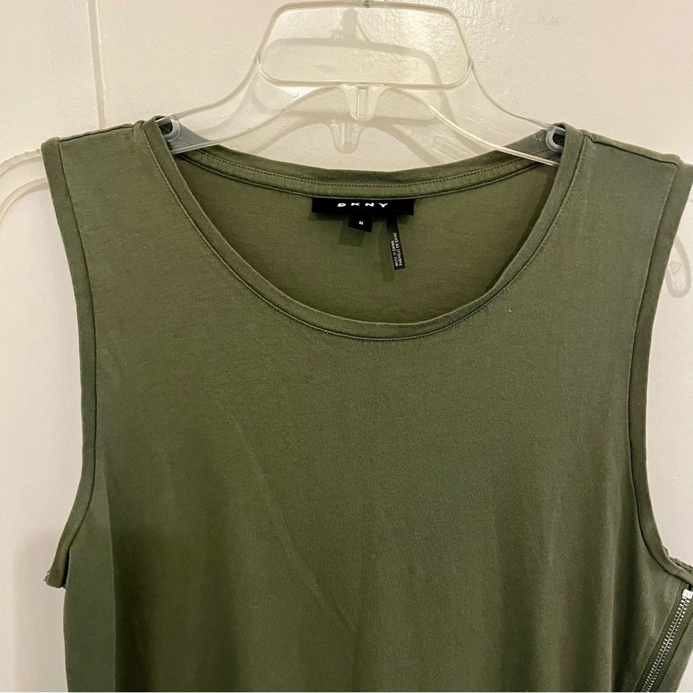 DKNY Cotton Blend Casual Midi Dress Olive Green - Size M - Picture 5 of 15